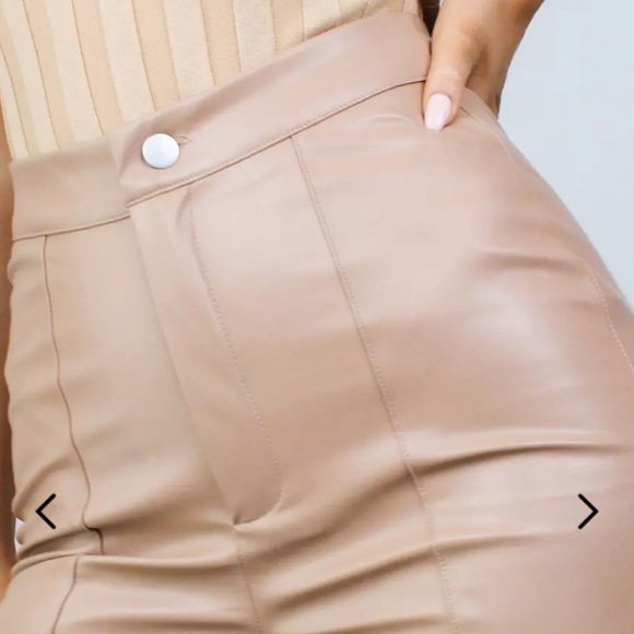 Missguided Mocha Split Front Faux Leather Pants - Picture 4 of 5